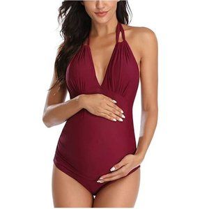 NEW EastElegant Maternity One Piece Halter V-Neck Pregnancy Swimwear Swimsuit M